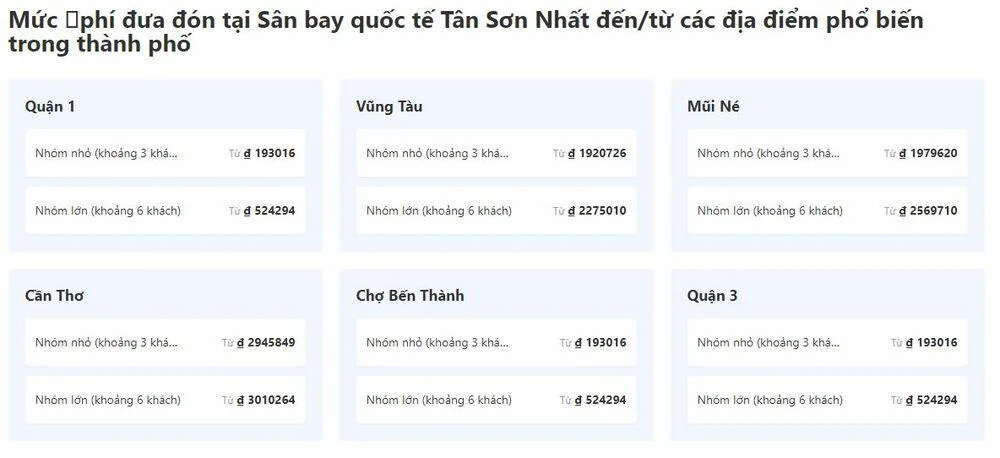 Giá xe đi sân bay Tân Sơn Nhất