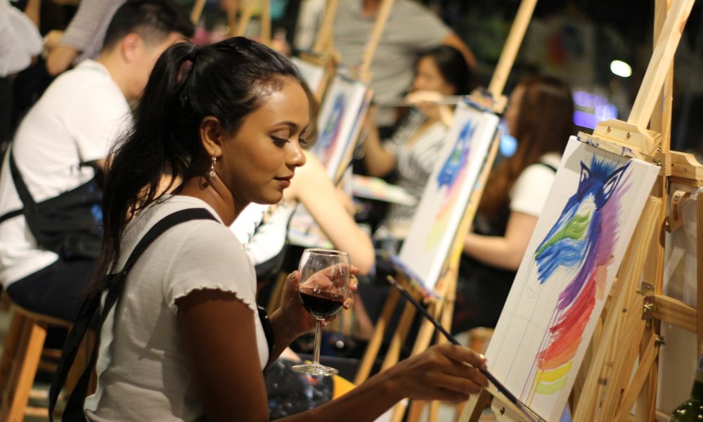 Sip & Paint Experience at Art And Bonding best indoor activity workshop in KL Malaysia