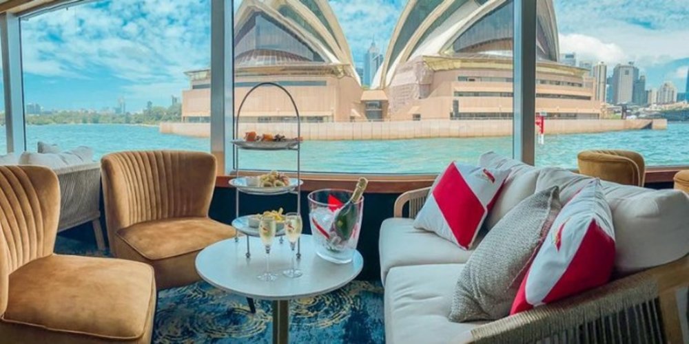 Dine in style on Sydney Harbour with this Bottomless G.H. MUMM Seafood High Tea Cruise. Image credit: Klook. Source: https://www.klook.com/en-AU/activity/54275-sydney-harbour-bottomless-seafood-high-tea-cruise-sydney/ 