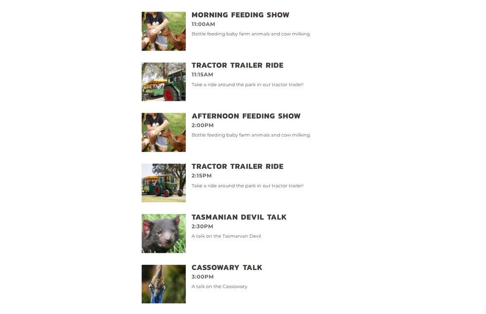 Oakvale Wildlife Show Times