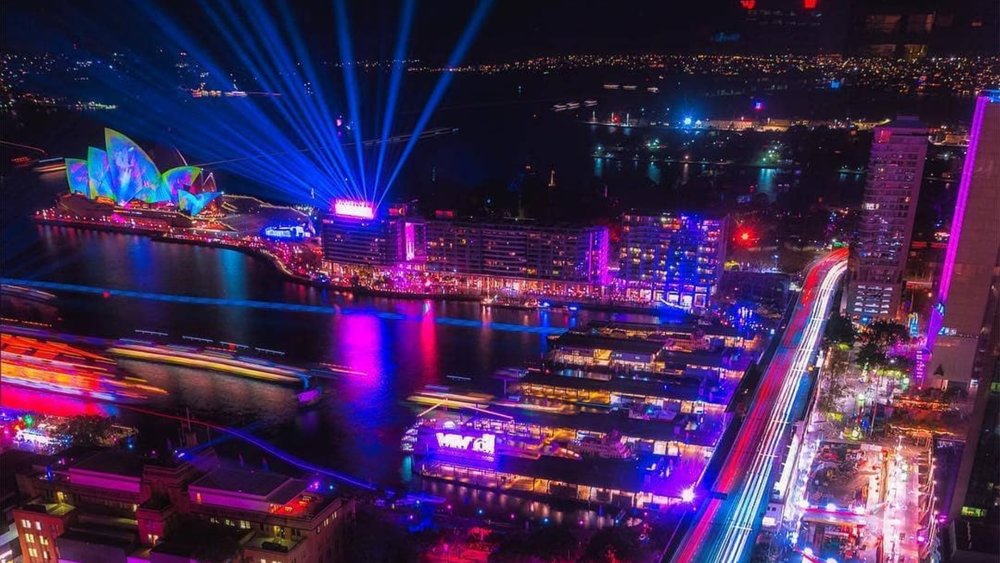 Fly across the city with the Vivid Helicopter Flight. Image credits: @vividsydney on Instagram