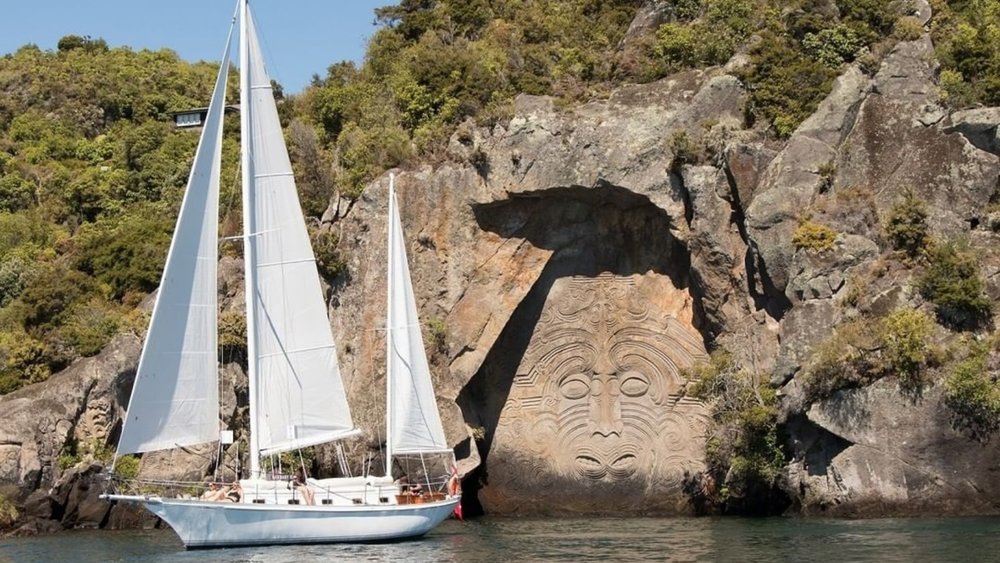 Sail into Lake Taupo and witness the Maori carvings! Image credits: @sail_barbary