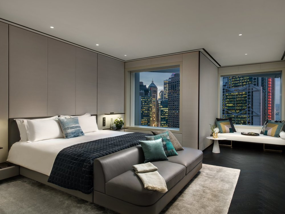 grey bedroom with building view at murray hong kong
