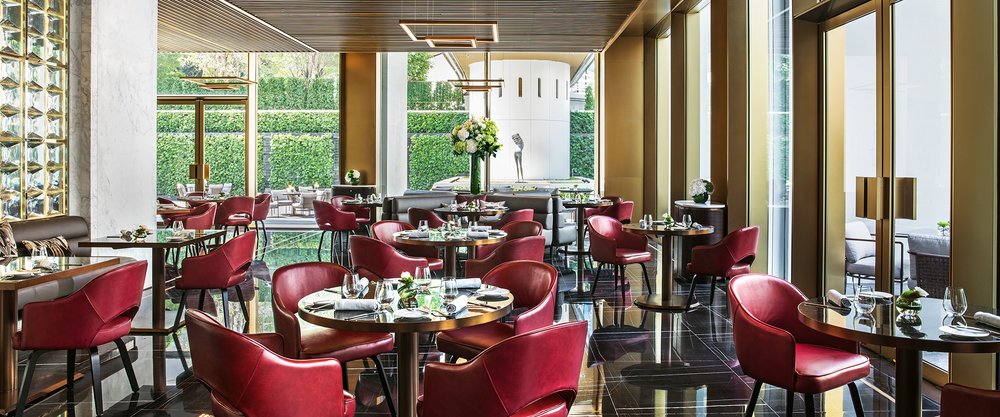 red chairs lounge restaurant at murray hong kong