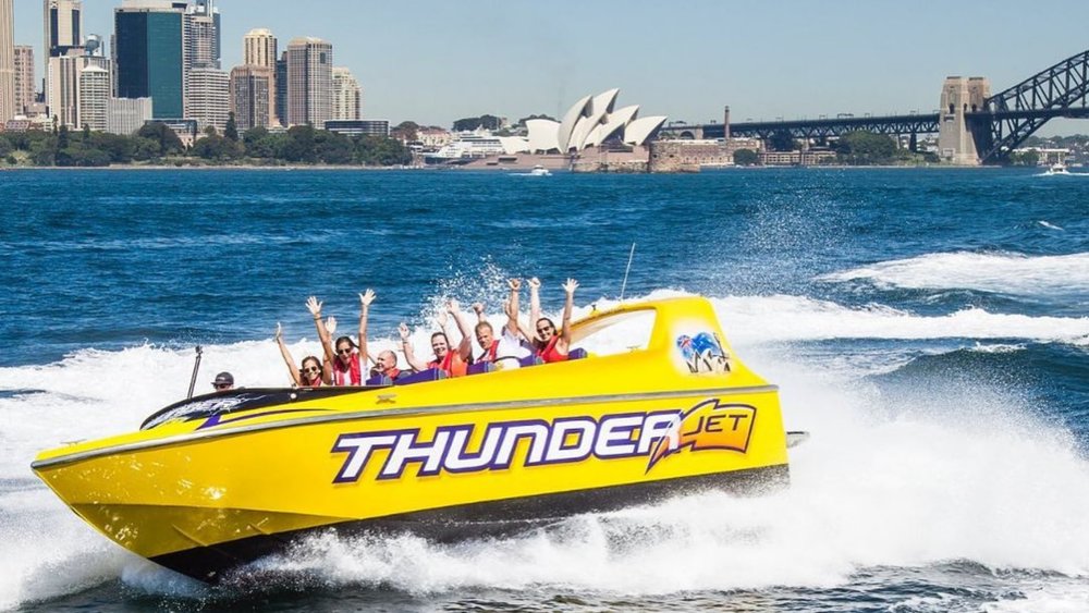 Feel the rush as you speed across Sydney Harbour on a jet boat! Image credits: @thunderjetboat on Instagram