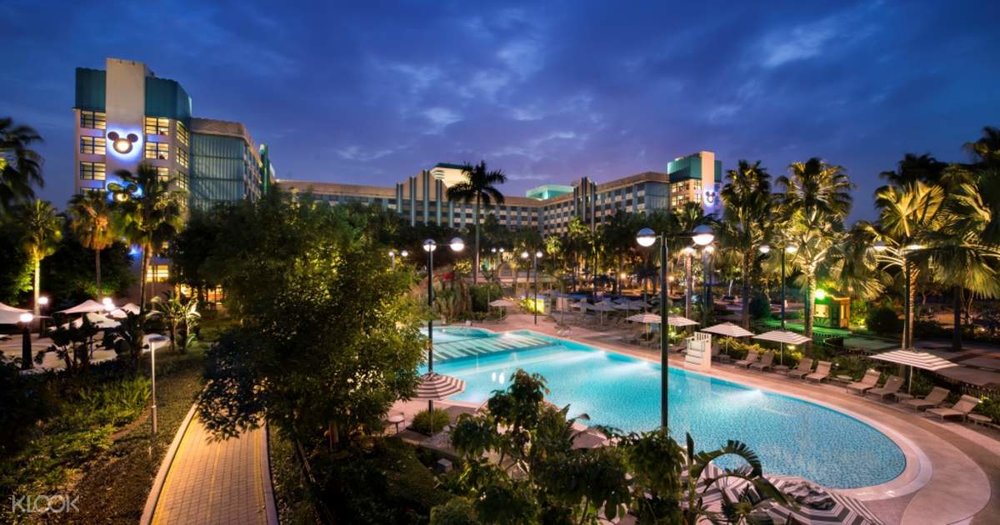 disney hollywood hotel swimming pool at night