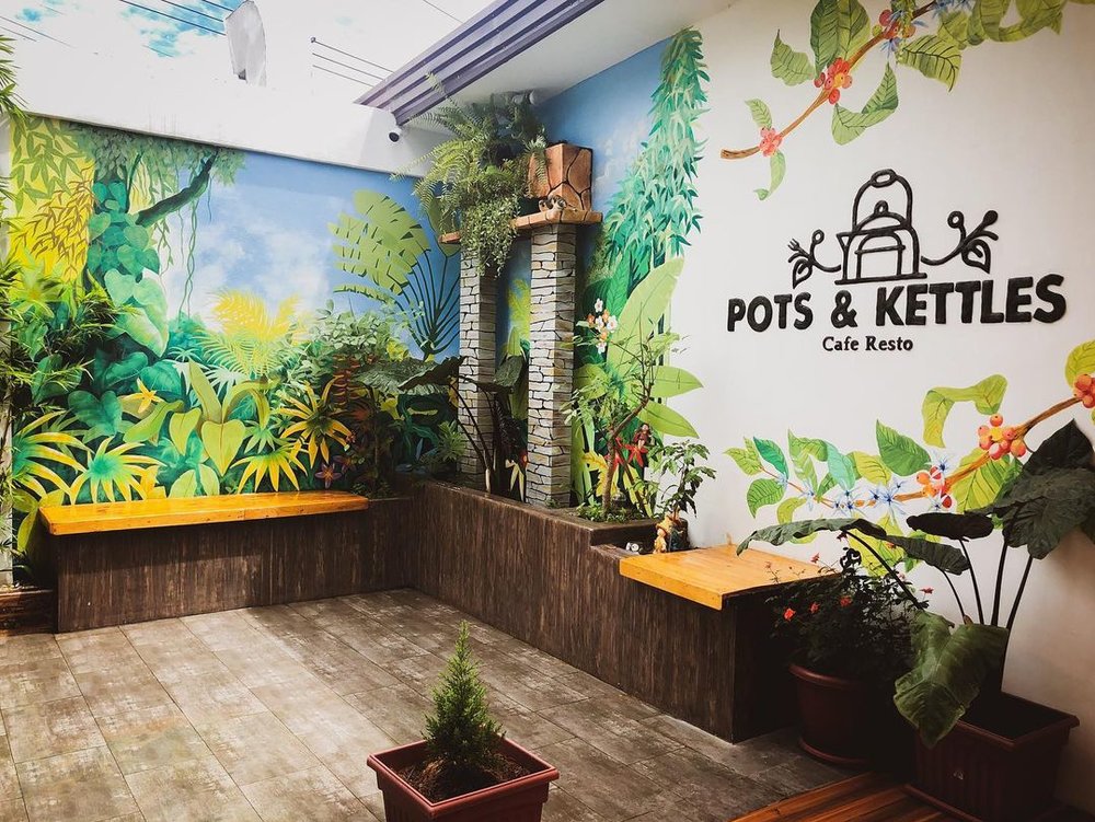 garden-themed interior coffee shop