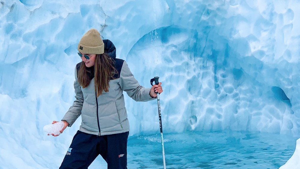Explore blue-tinged caves at Fox Glacier. Image credits: @melodiesydney from @foxglacierguidingnz