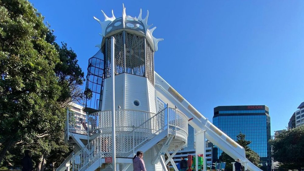 Slide down the lighthouse at Frank Kitts Park! Image credits: @mama_ks_diary
