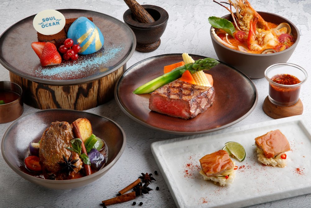 a course meal in grill king in ocean park hong kong