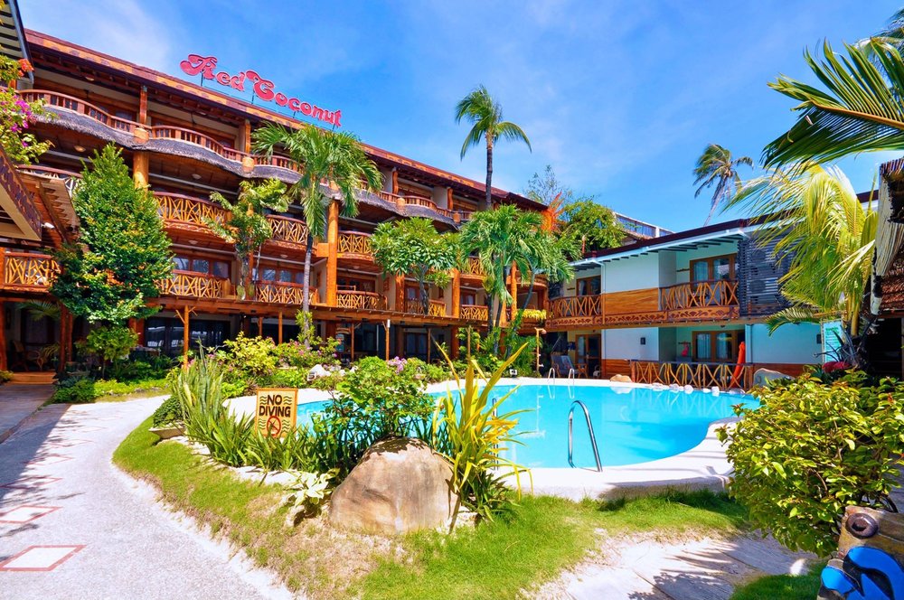 red coconut hotel in boracay exterior and pool