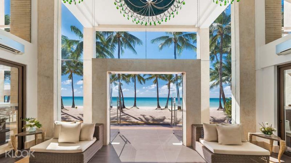 beachfront hotel lobby at district boracay