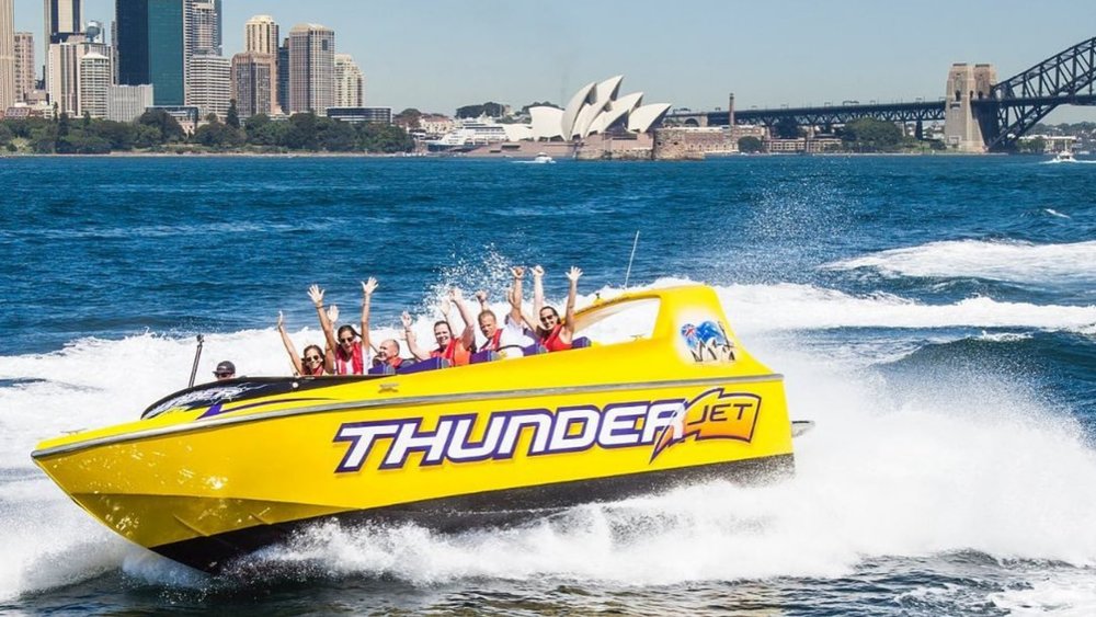 This experience doubles as a thrill ride and tour of Sydney. Image credits: @thunderjetboat on Instagram