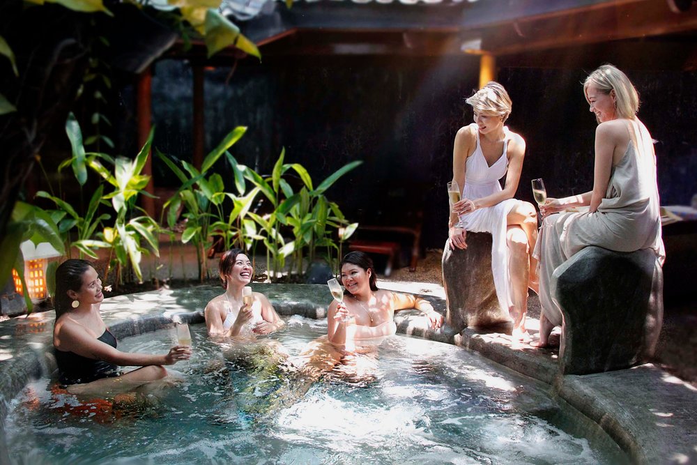 girl friends enjoying in jacuzzi