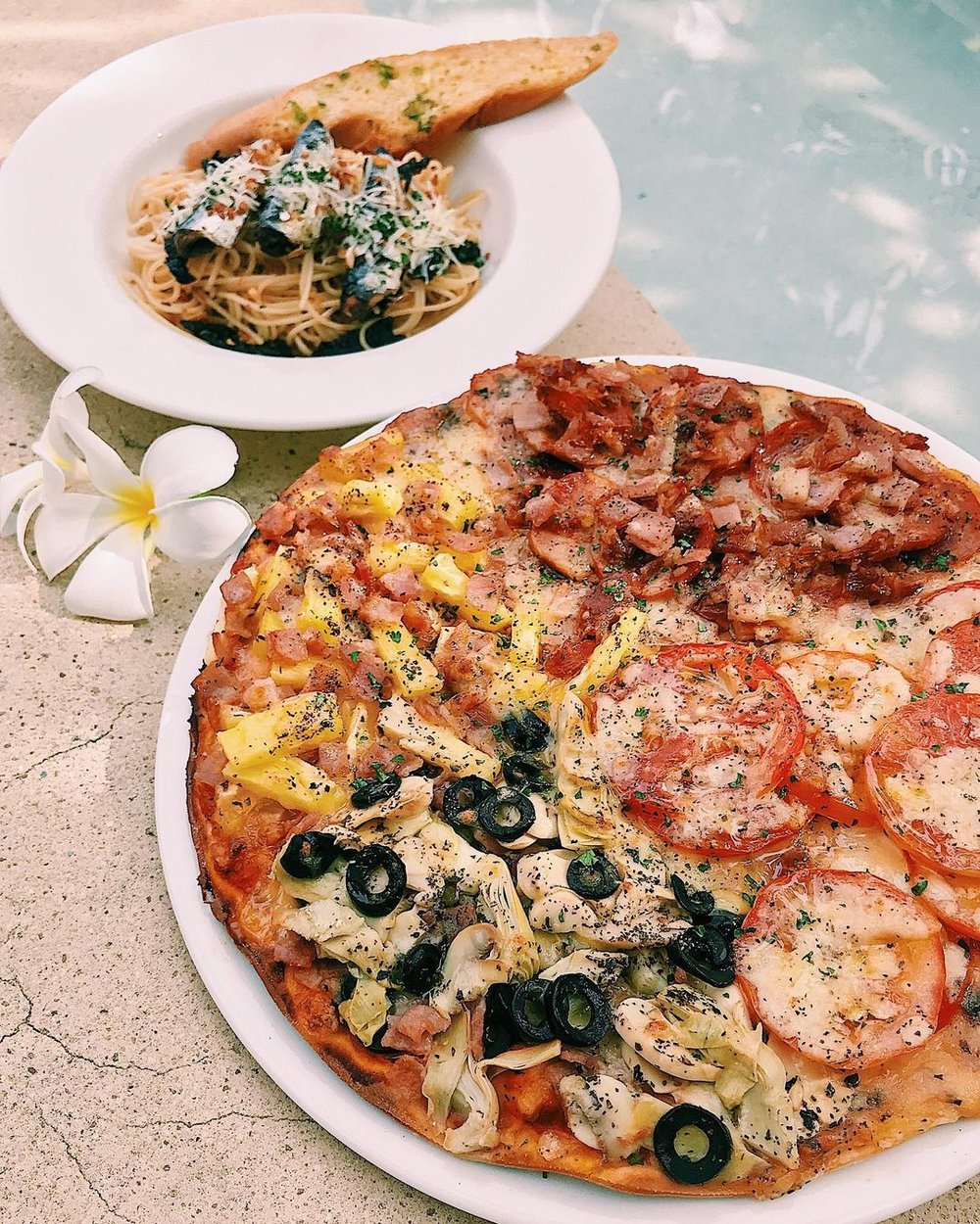 pizza and pasta by the pool