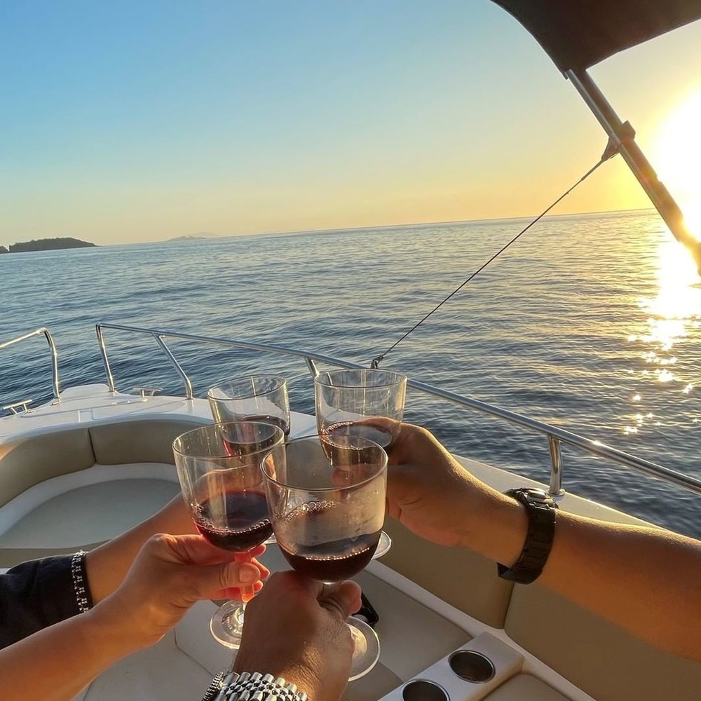 toasting during a boat ride