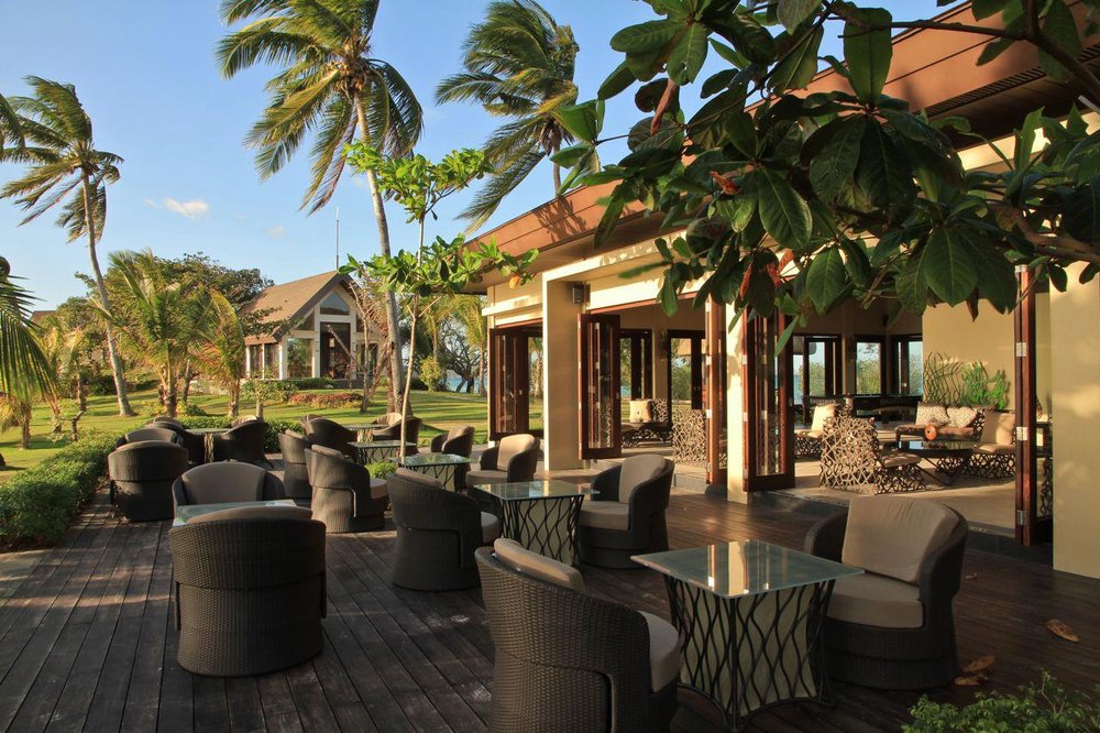 outdoor dining seats in luxurious resort
