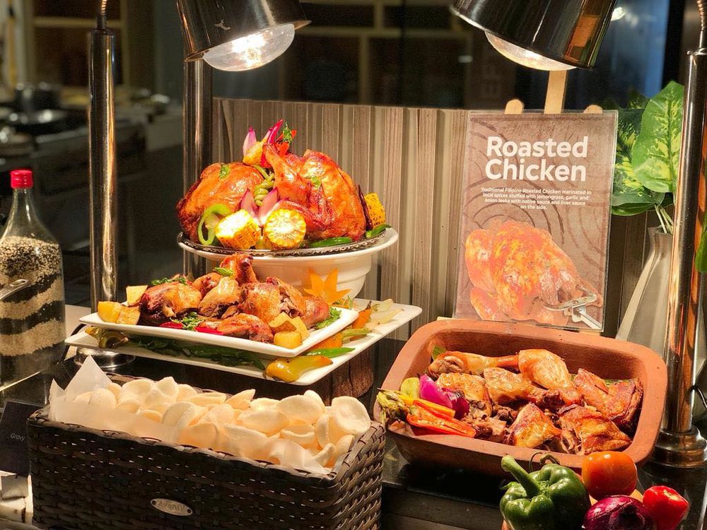 hotel buffet with roasted chicken