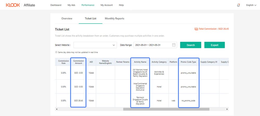 screenshot ticket list affiliate portal