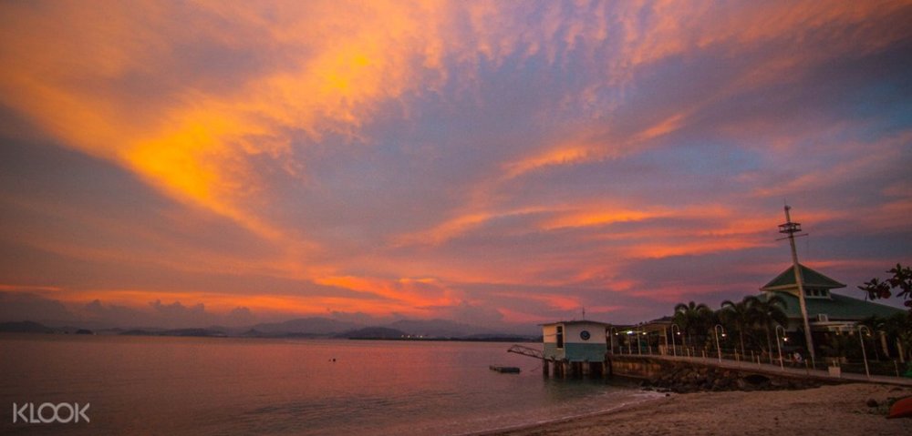 orange sky beachfront view