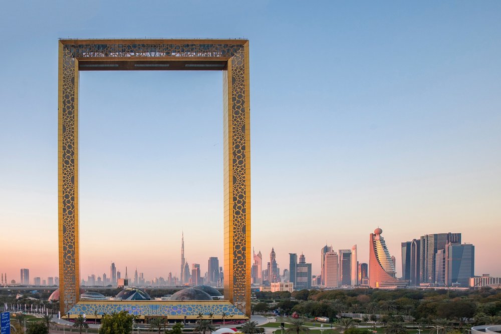 dubai frame at sunset