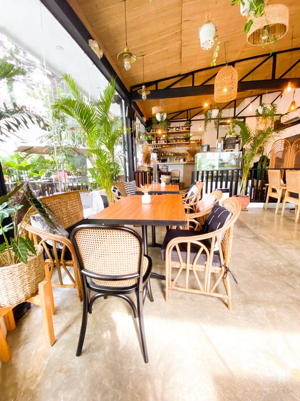 wooden furniture in restaurant