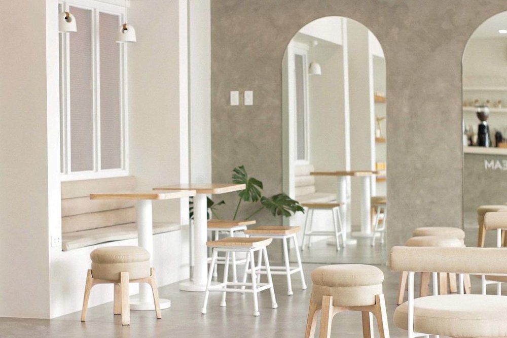 white and cream cafe interiors