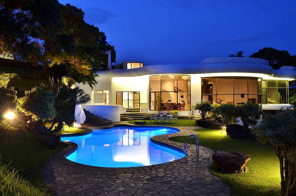 night view of pool area