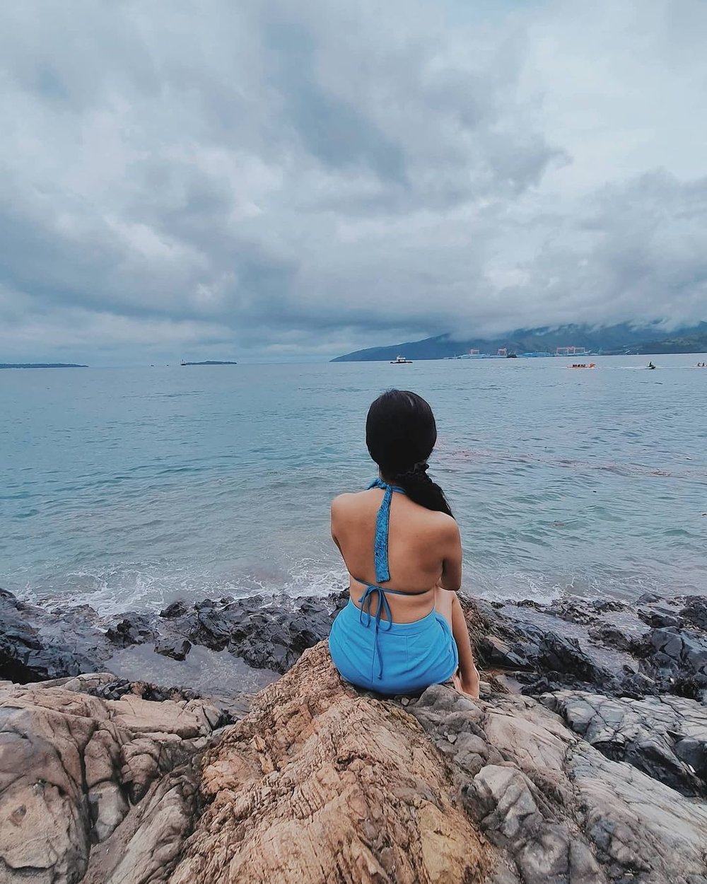 girl in blue bathing suit
