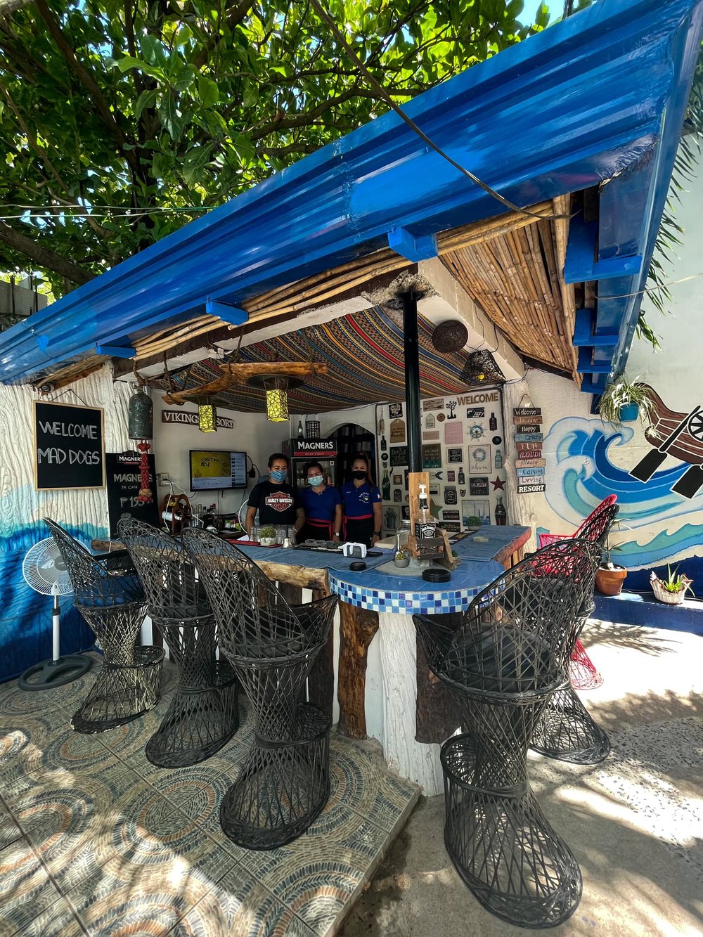 beach bar with stools