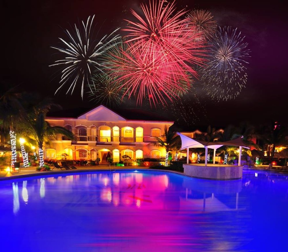 fireworks display by beach hotel