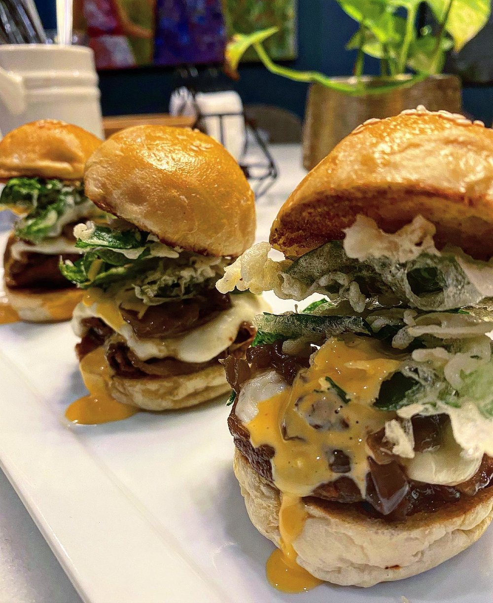 three burger sliders in a row