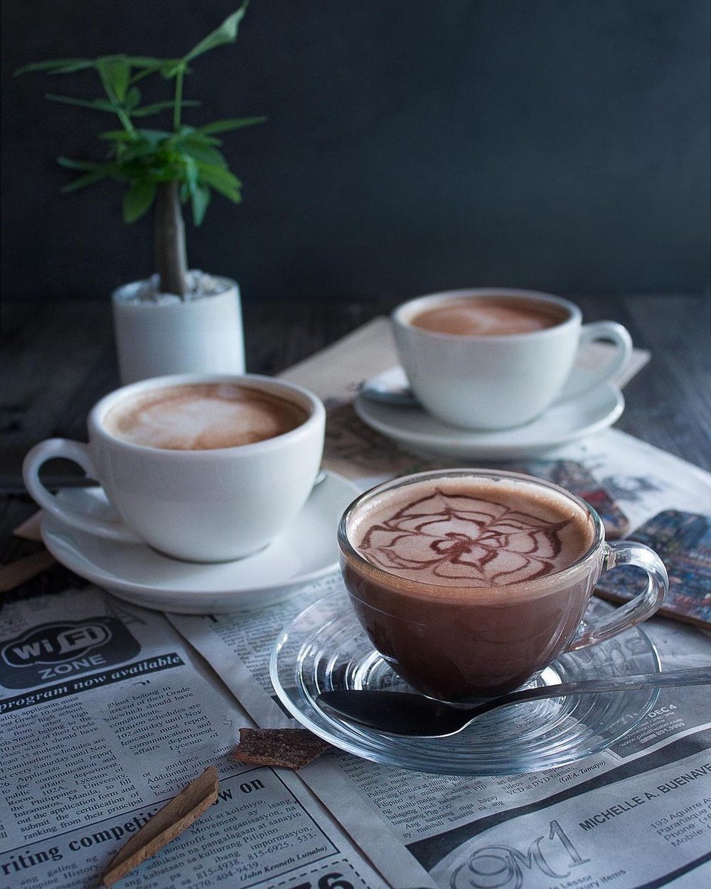 three coffee drinks on table