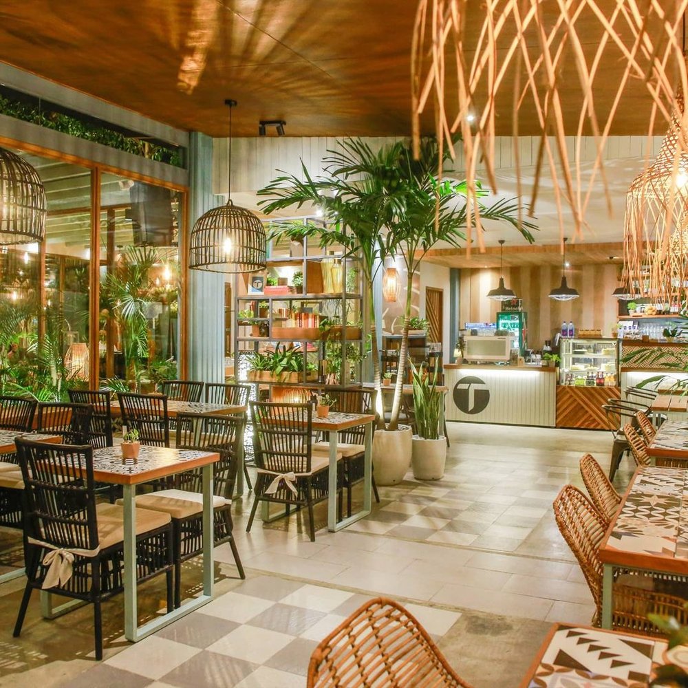 modern tropical interiors inside restaurant