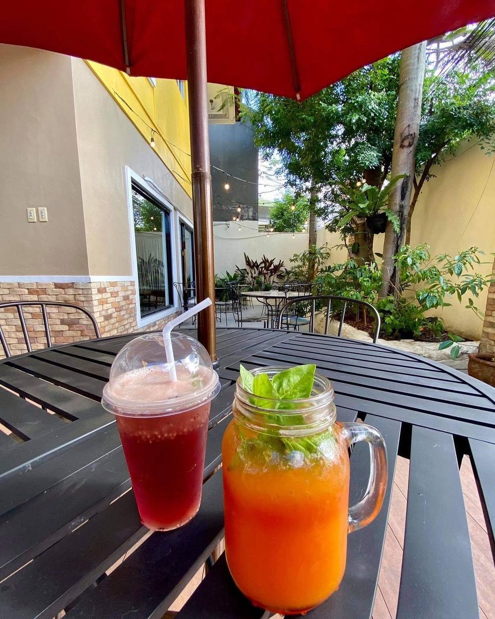 two fruity drinks on table