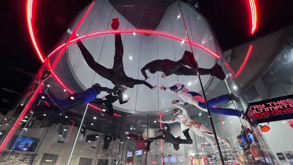  iFly skydiving gear includes a flight suit, helmet, goggles, and earplugs. "Image credits @iflyoz on Instagram"