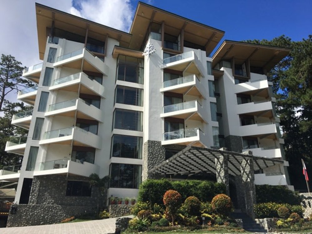 building exterior with geometric facade