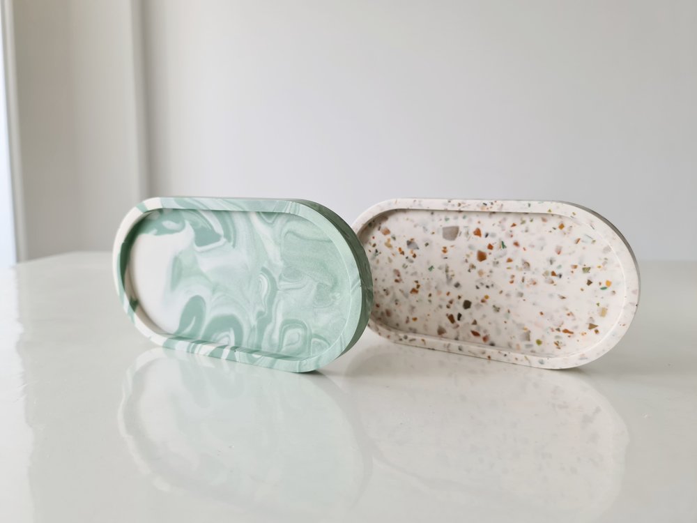 Marble tray samples on display