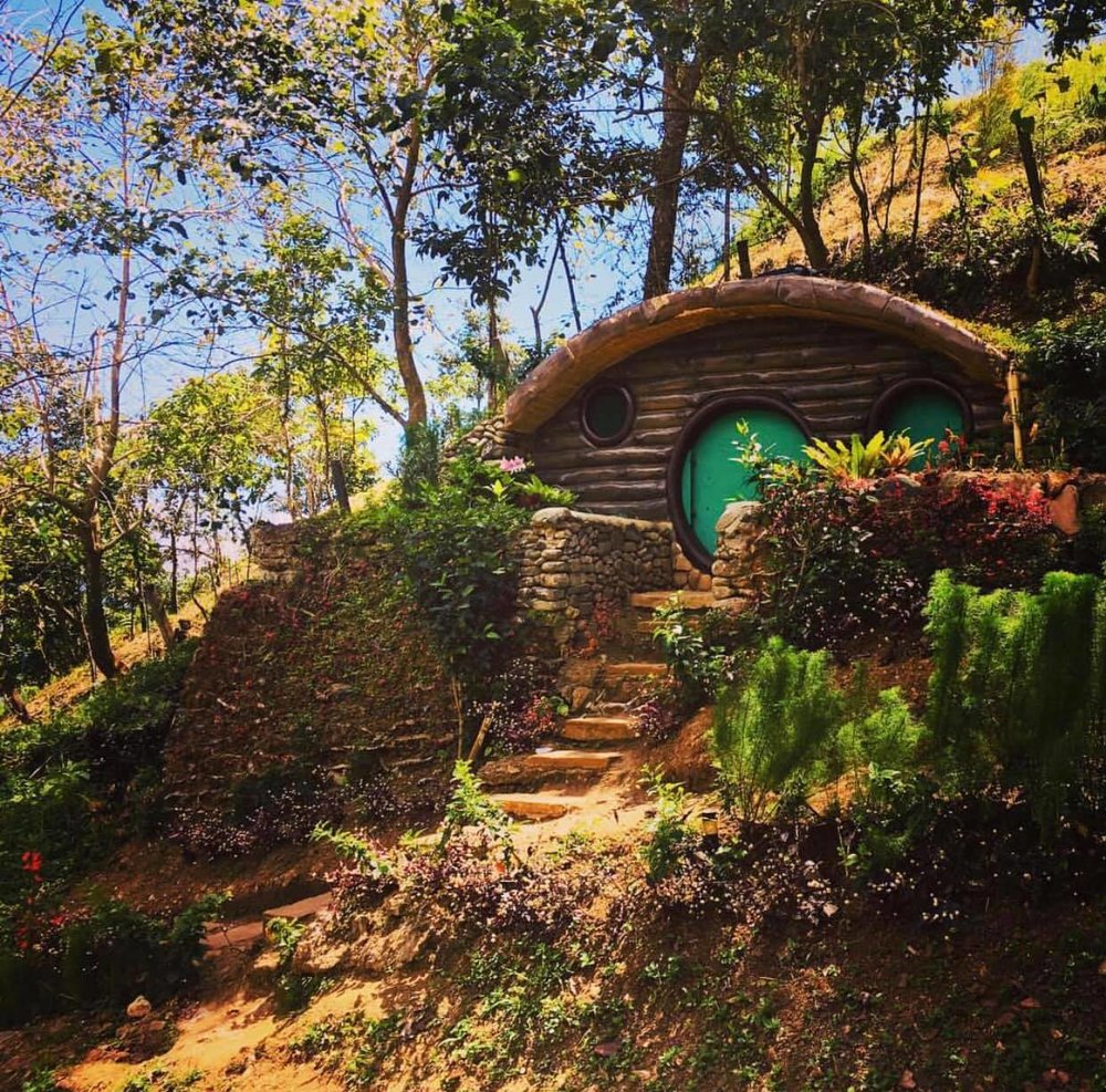 small house with circular green door