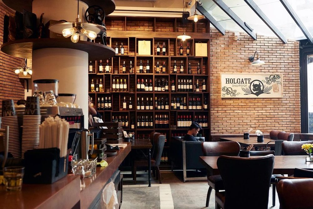 wine wall with brick accents