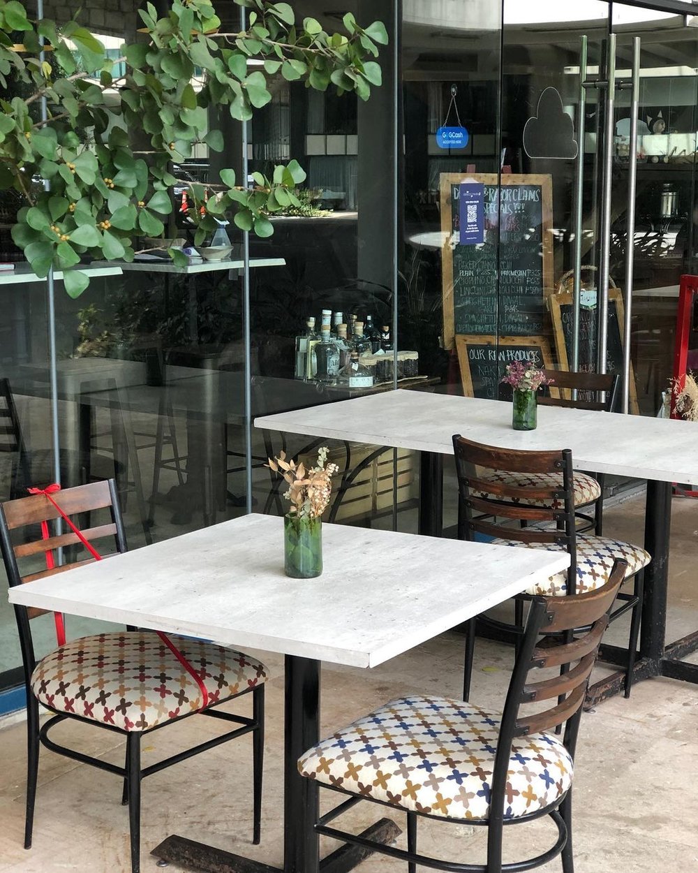 steel chairs with striped cushions