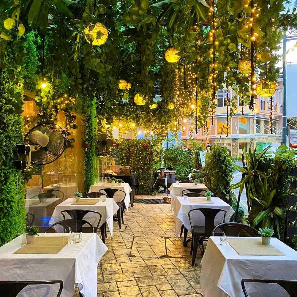 fine dining al fresco area with vertical garden