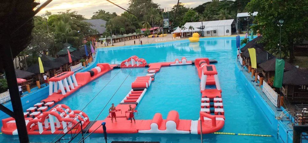 obstacle course in swimming pool