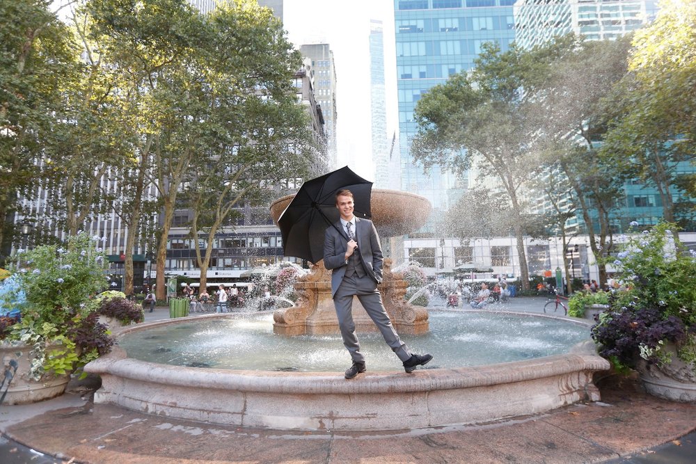 a street performer with an umbrella in NYC