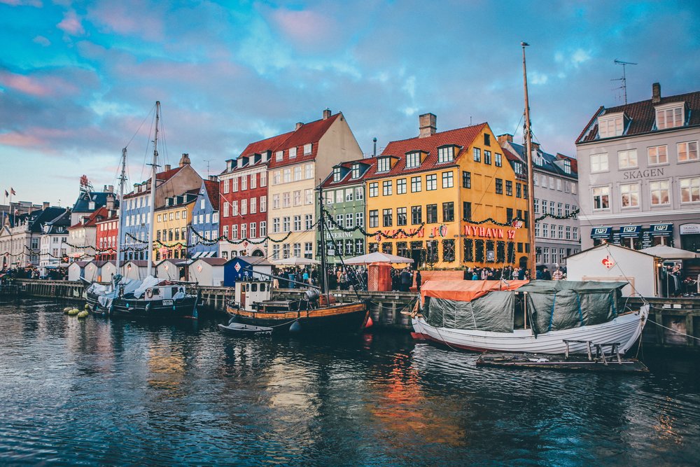 colorful houses by boat dock