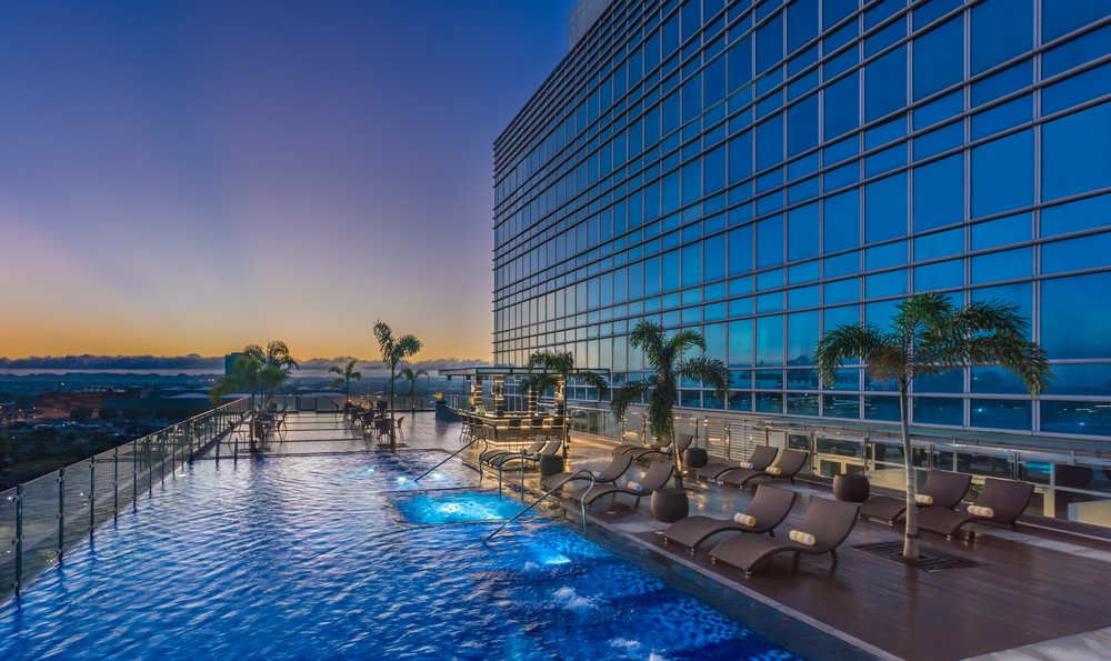 pool area in hotel roof deck