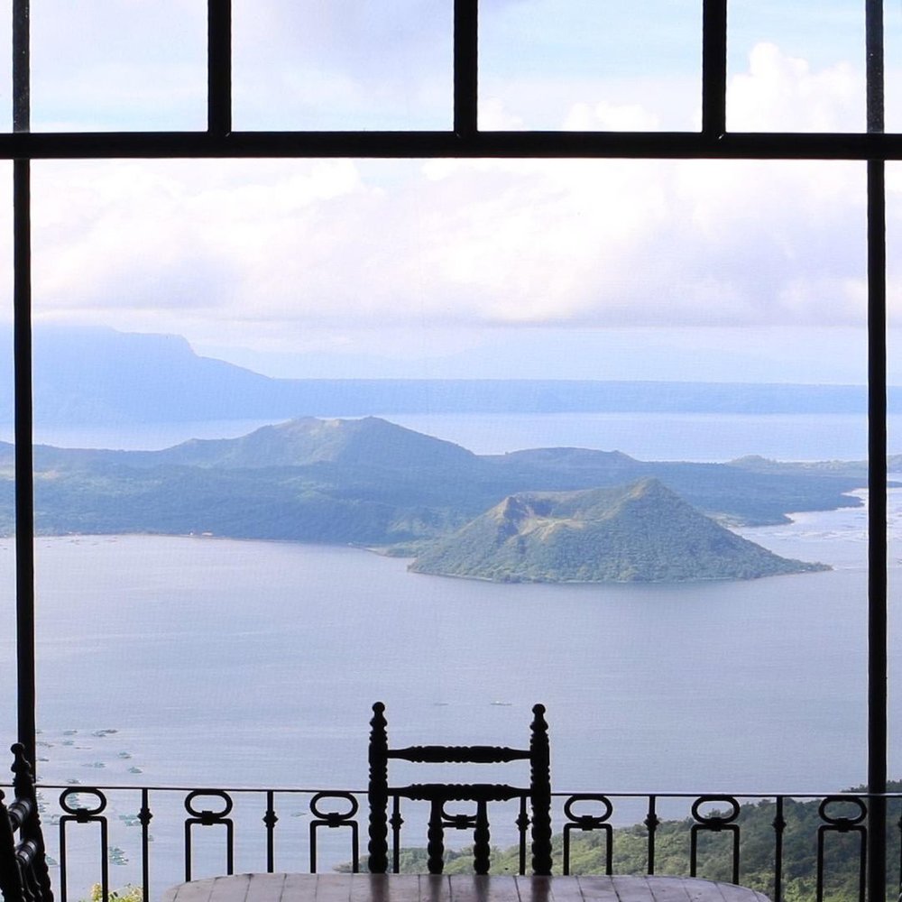 balcony overlooking taal lake and volcano