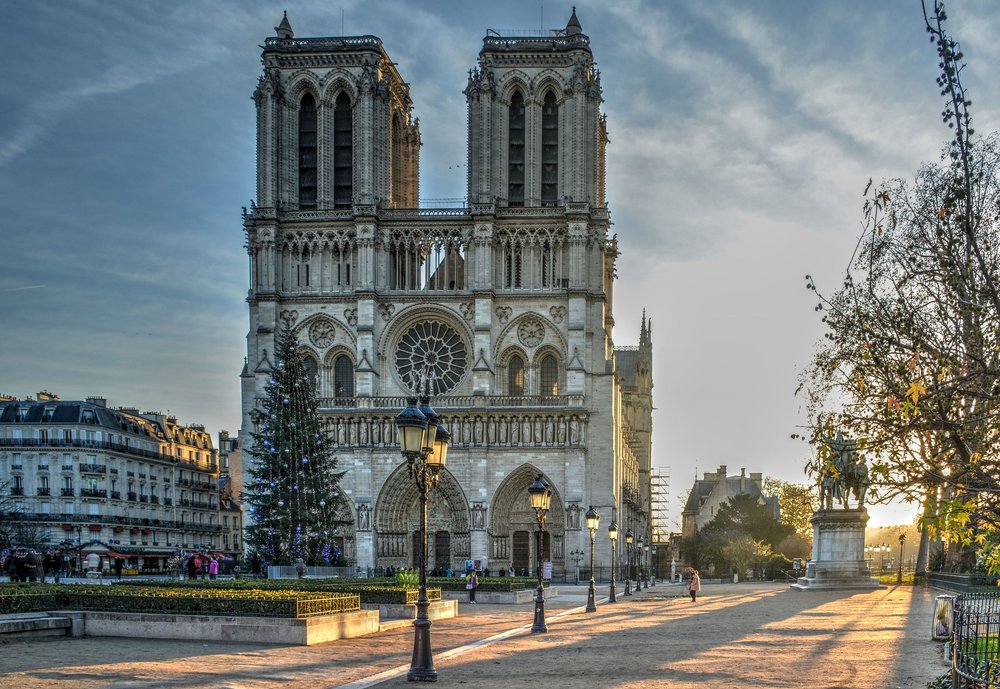 notre dame during sunset