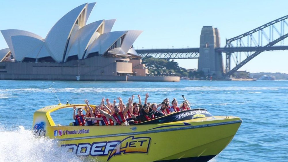 Feel the thrill as the jet boat drifts and power-slides along the Sydney Harbour waters! Credits: @thunderjetboat on Instagram