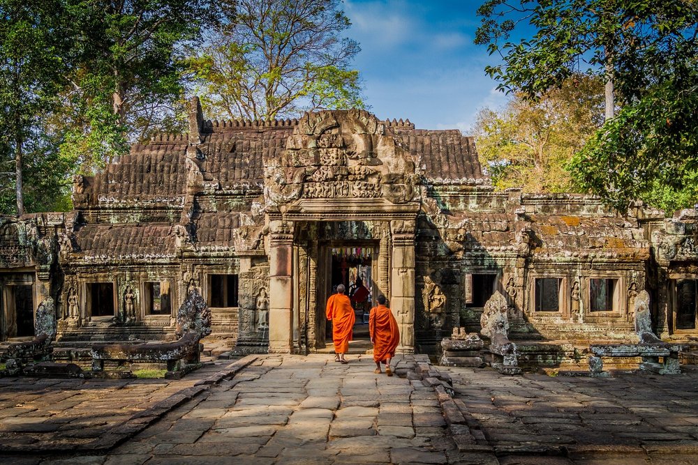 Monks entering Angkor Wat